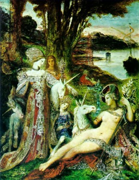  gustav lienzo - los unicornios Simbolismo bíblico mitológico Gustave Moreau